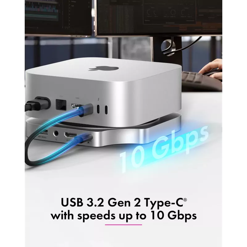 ICY BOX 7-w-1 Stacja dokująca USB Type-C z gniazdem M.2 NVMe, SSD, karta pamięci, M.2, 4 TB, USB 3.2 Gen 2 (3.1 Gen 2) Type-C, srebrny, aluminium