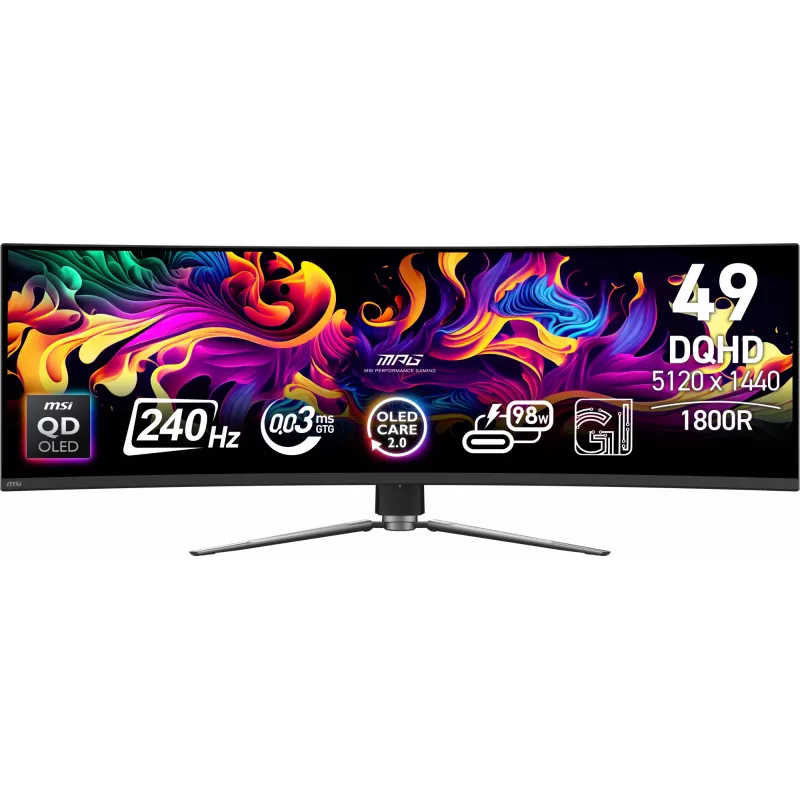 MSI MPG 491CQPX QD-OLED monitor komputerowy 124,5 cm (49 cali) 5120 x 1440 pikseli Dual QHD Czarny