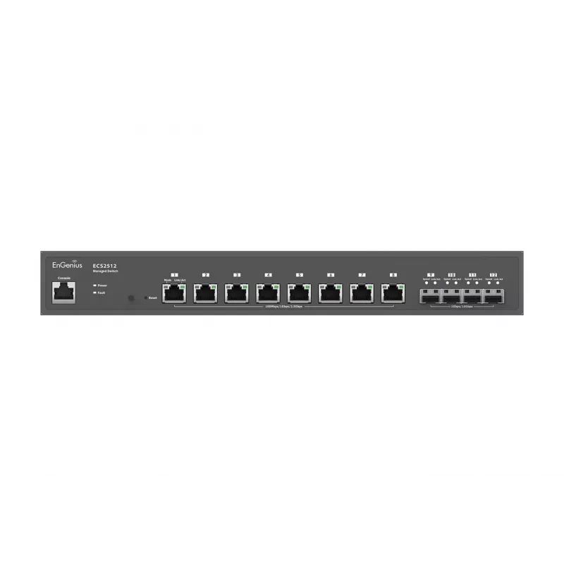 Przełącznik zarządzany EnGenius Cloud 8-portowy 2.5GbE 4xSFP+ L2+ 13i, zarządzany, L2+, 2.5G Ethernet (100/1000/2500), pełny dupleks, montaż w szafie rack