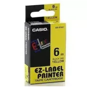 Taśma do etykiet CASIO XR-6YW1 — 6 mm x 8 m, czarny tekst na żółtym tle, czarny wkład