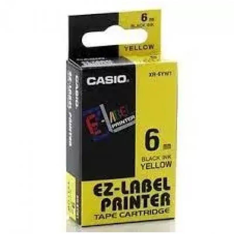 Taśma do etykiet CASIO XR-6YW1 — 6 mm x 8 m, czarny tekst na żółtym tle, czarny wkład