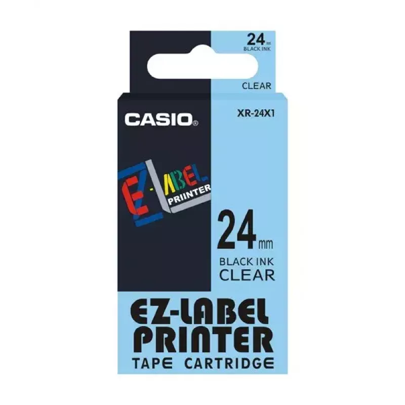 Taśma do etykieciarki CASIO XR-24X1 — czarny na przezroczystym, 24 mm × 8 m