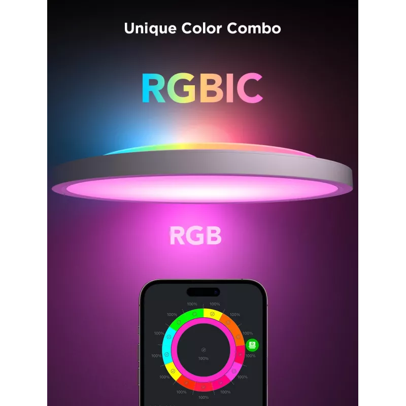 Inteligentne światło sufitowe Govee 30cm RGBWW + RGBIC Wi‑Fi/Bluetooth 28 W, biały, Ø300×30 mm