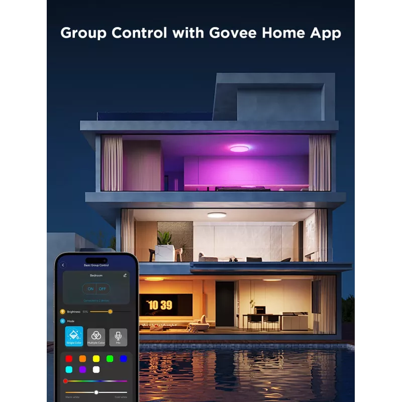 Inteligentne światło sufitowe Govee 30cm RGBWW + RGBIC Wi‑Fi/Bluetooth 28 W, biały, Ø300×30 mm