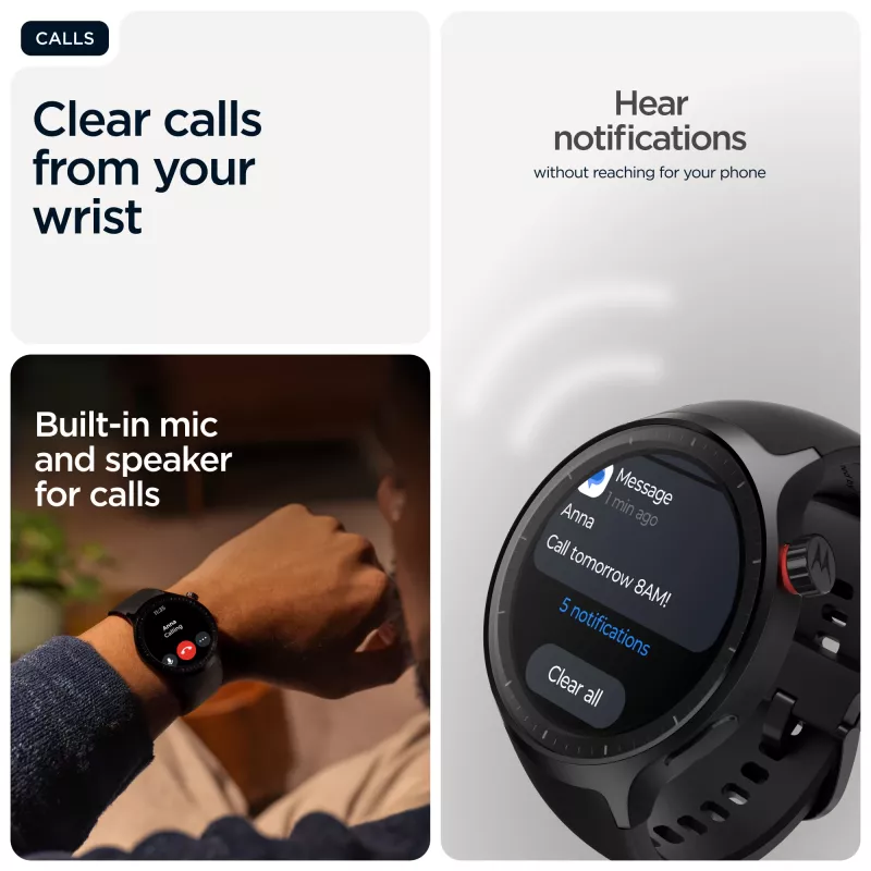 Motorola Moto Watch 3,63 cm (1,43 cala) OLED 47 mm Cyfrowy Ekran dotykowy Czarny GPS (satelitarny)