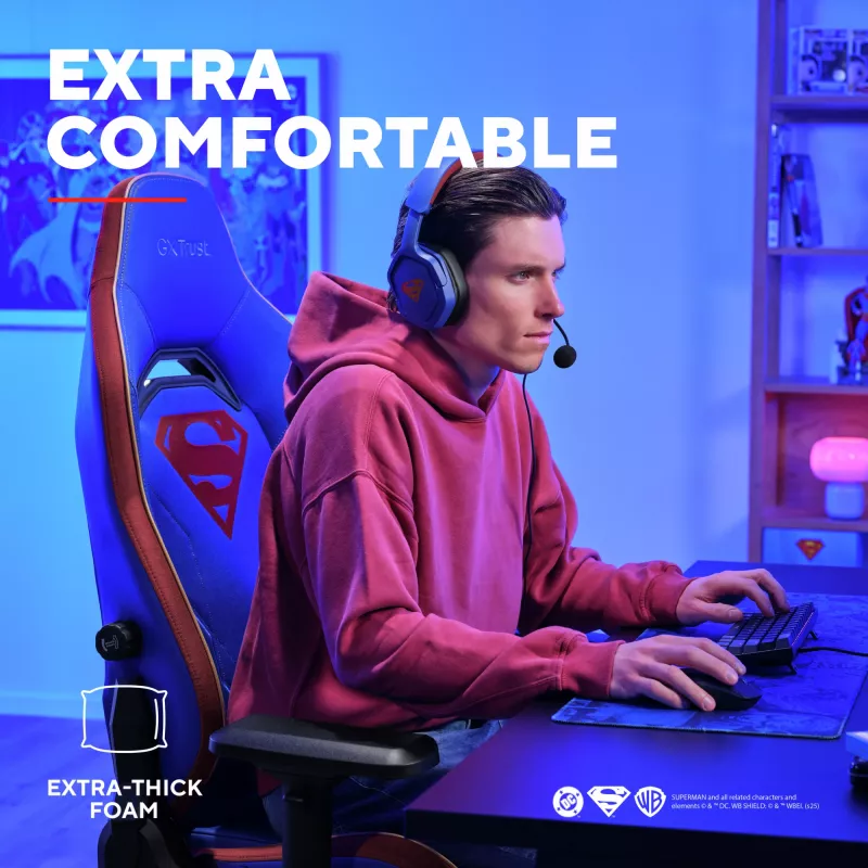 Fotel gamingowy TRUST RUYA PRO GXT721SM Superman — ergonomiczny design, regulowana wysokość
