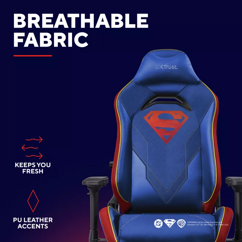 Fotel gamingowy TRUST RUYA PRO GXT721SM Superman — ergonomiczny design, regulowana wysokość
