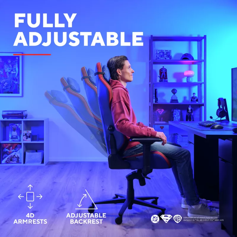 Fotel gamingowy TRUST RUYA PRO GXT721SM Superman — ergonomiczny design, regulowana wysokość