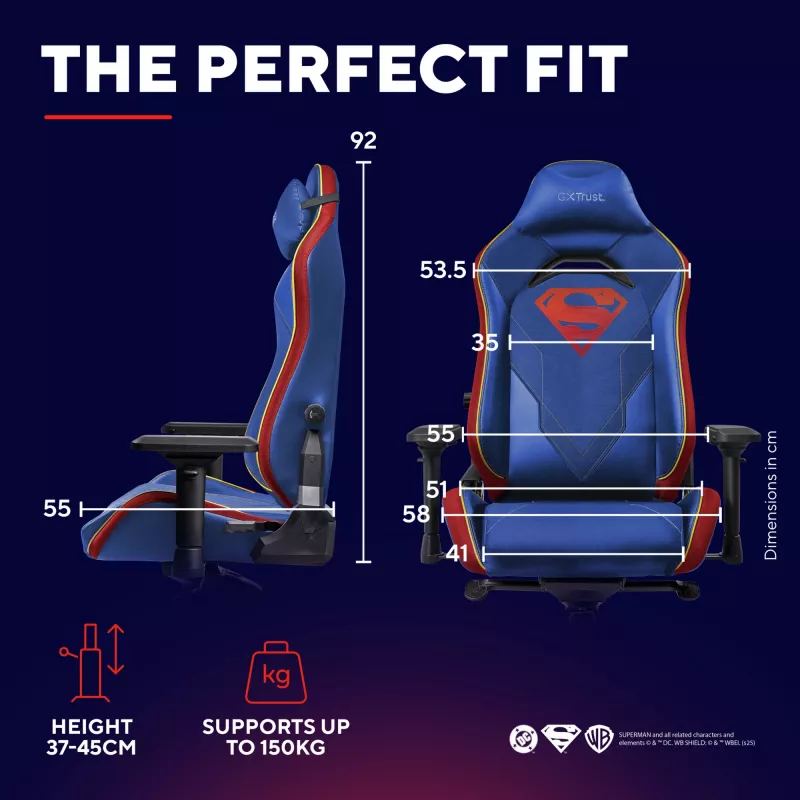 Fotel gamingowy TRUST RUYA PRO GXT721SM Superman — ergonomiczny design, regulowana wysokość