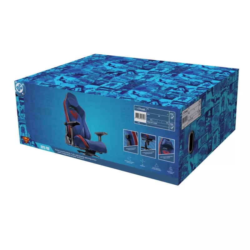 Fotel gamingowy TRUST RUYA PRO GXT721SM Superman — ergonomiczny design, regulowana wysokość