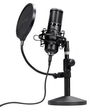 Mikrofon studyjny TRUST GXT 269 Emita II — przewodowy USB, metalowa obudowa, mocowanie na biurko, czarny (42×162×42 mm)