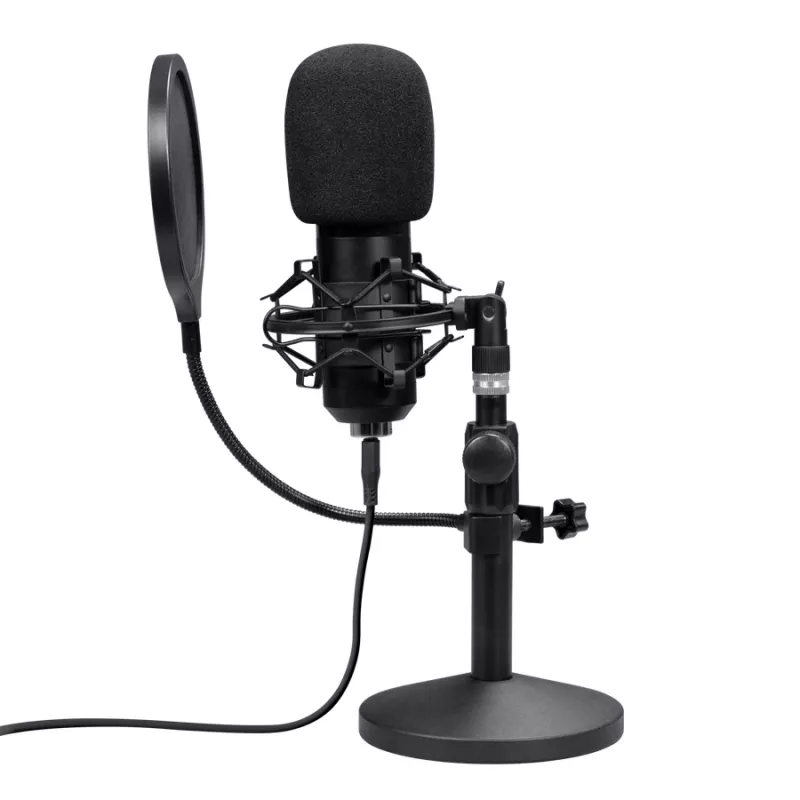 Mikrofon studyjny TRUST GXT 269 Emita II — przewodowy USB, metalowa obudowa, mocowanie na biurko, czarny (42×162×42 mm)