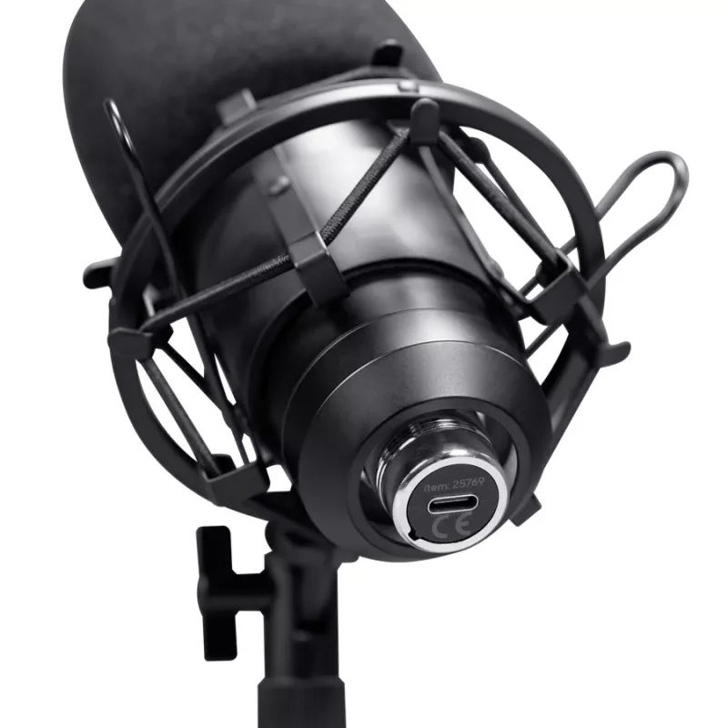 Mikrofon studyjny TRUST GXT 269 Emita II — przewodowy USB, metalowa obudowa, mocowanie na biurko, czarny (42×162×42 mm)