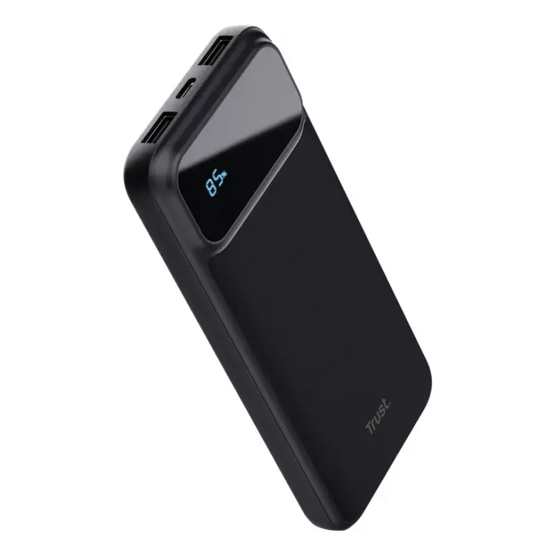 Powerbank TRUST 25882 — Przenośny Li‑Ion 10000 mAh, PD 3.0/PPS/QC3.0, 2×USB‑A + 1×USB‑C, 20W, Czarny