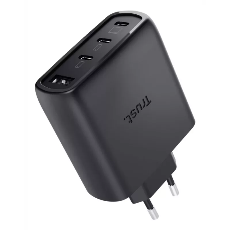 TRUST Maxo 65W indoor AC fast charger, 3× USB-C, max 20V, 2m kabel, Czarny