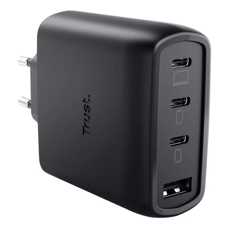 TRUST Maxo 65W indoor AC fast charger, 3× USB-C, max 20V, 2m kabel, Czarny