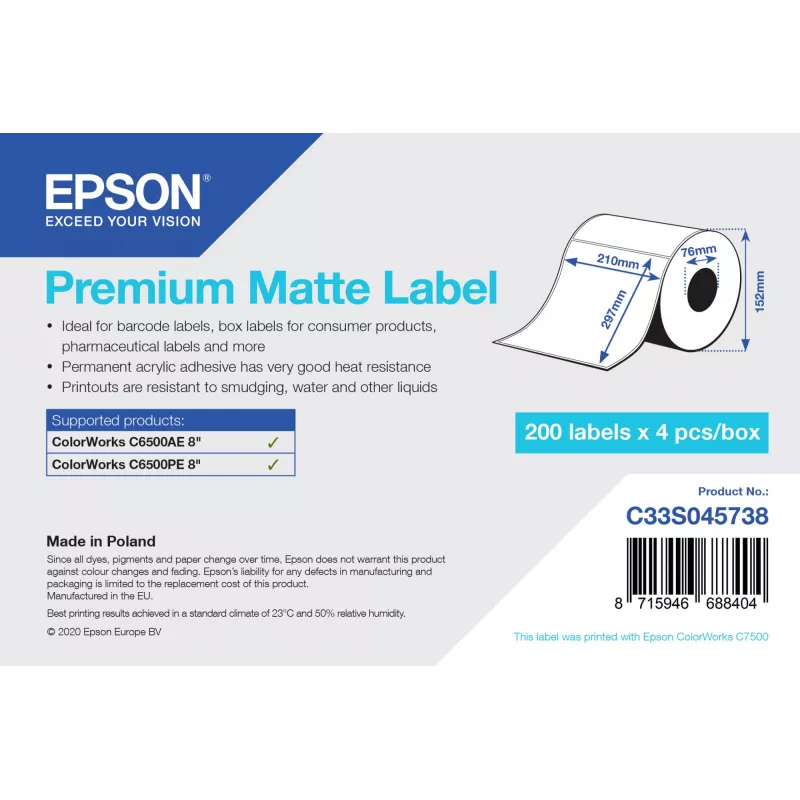 Samoprzylepna etykieta drukarkowa Epson C33S045738 76 mm x 127 mm