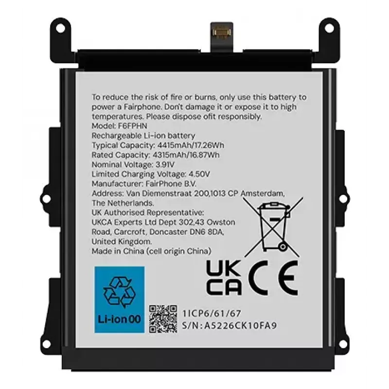 Bateria Fairphone F6BATT-1ZW-WW1 Czarny 68.2mm x 6.35mm
