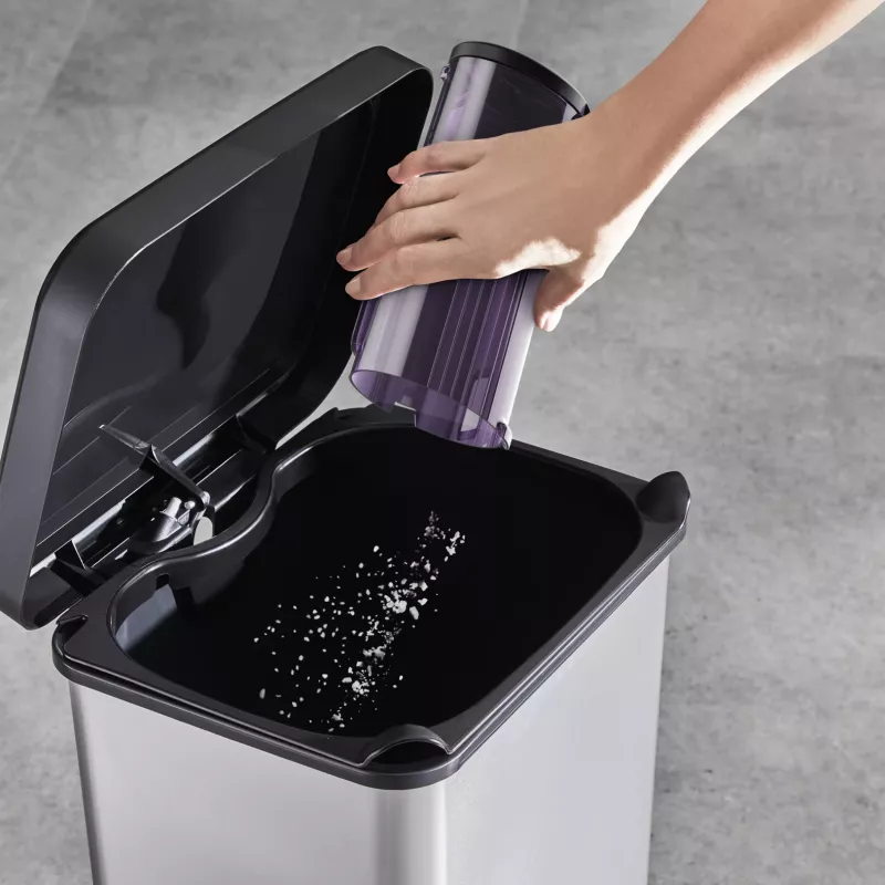 Odkurzacz pionowy 2-w-1 Rowenta RH2037, akumulatorowy, do suchych zanieczyszczeń, bezworkowy, 0,4 l, 250 W, czarny, fioletowy