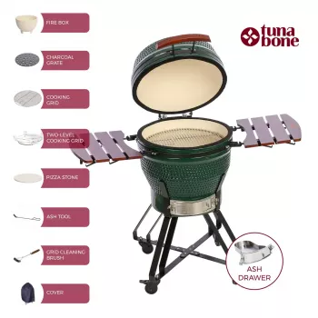 TARGUS Kamado Pro 22 calowy grill rozmiar M (TunaBone) – ceramiczny kamado, 22-calowa powierzchnia do gotowania, zielony