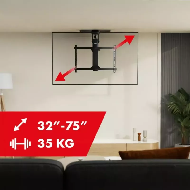 Sufitowy elektryczny uchwyt do telewizora MACLEAN MC-490 do telewizorów 32–75 cali, zmotoryzowane pochylanie i obracanie