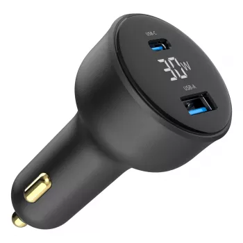 Ładowarka samochodowa Gembird TA-UC-AC2PD30LCD-CAR-01, USB-C, 30 W, 12–24 V, czarna