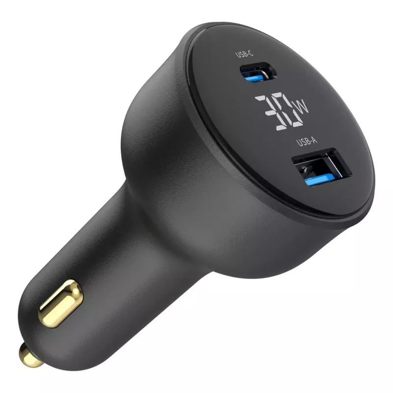 Ładowarka samochodowa Gembird TA-UC-AC2PD30LCD-CAR-01, USB-C, 30 W, 12–24 V, czarna