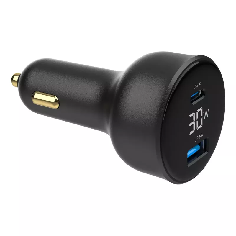 Ładowarka samochodowa Gembird TA-UC-AC2PD30LCD-CAR-01, USB-C, 30 W, 12–24 V, czarna