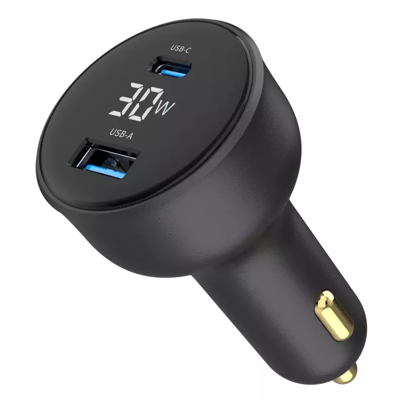 Ładowarka samochodowa Gembird TA-UC-AC2PD30LCD-CAR-01, USB-C, 30 W, 12–24 V, czarna