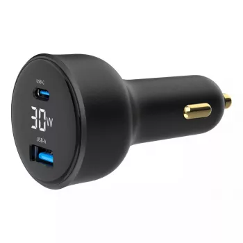 Ładowarka samochodowa Gembird TA-UC-AC2PD30LCD-CAR-01, USB-C, 30 W, 12–24 V, czarna