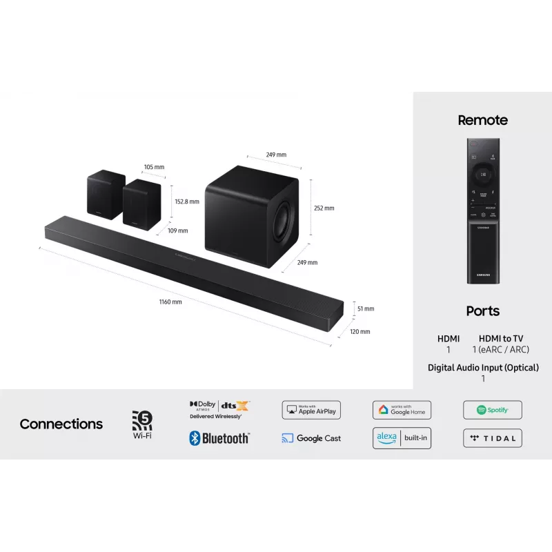 Samsung Q-series QS750F Soundbar 5.1.2ch z subwooferem i tylnymi głośnikami (2025)
