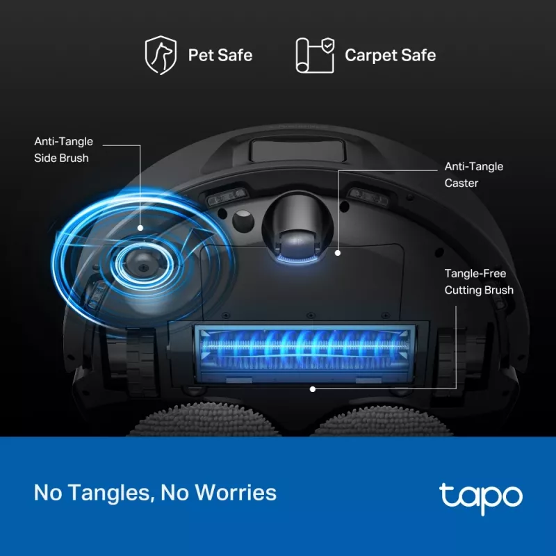 Robot sprzątający TP-Link Tapo RV50 Pro Omni — pojemnik na kurz 0,28 l, bateria 5200 mAh, stacja bazowa ze zbiornikiem na kurz 3 l