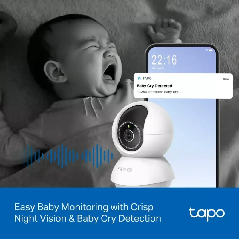TP-LINK Tapo C250 | Pan/Tilt AI Home Security Wi-Fi Camera | PTZ | 8 MP | 4mm/F1.6 | H.265 | Karta MicroSD do 512 GB
