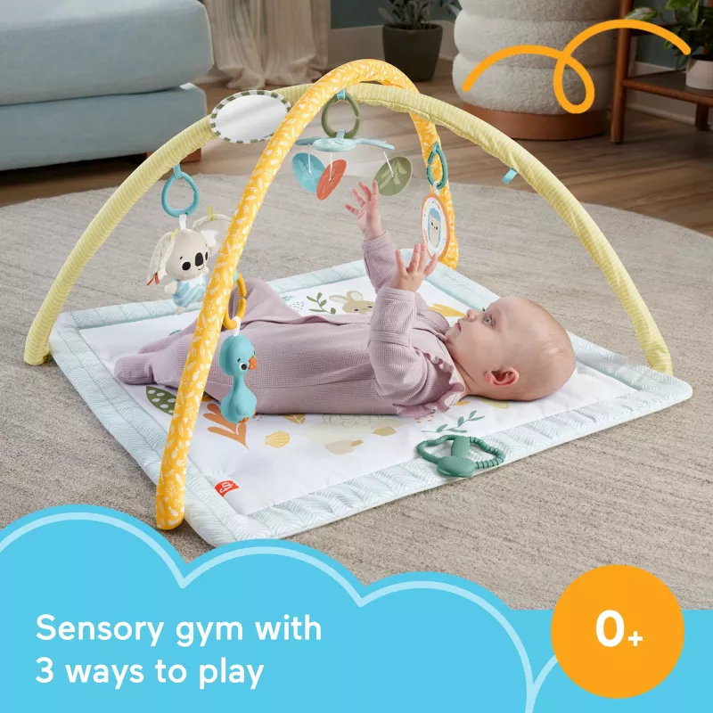 Fisher-Price Sensimals Simply Senses Mata edukacyjna dla noworodka z 6 zabawkami sensorycznymi