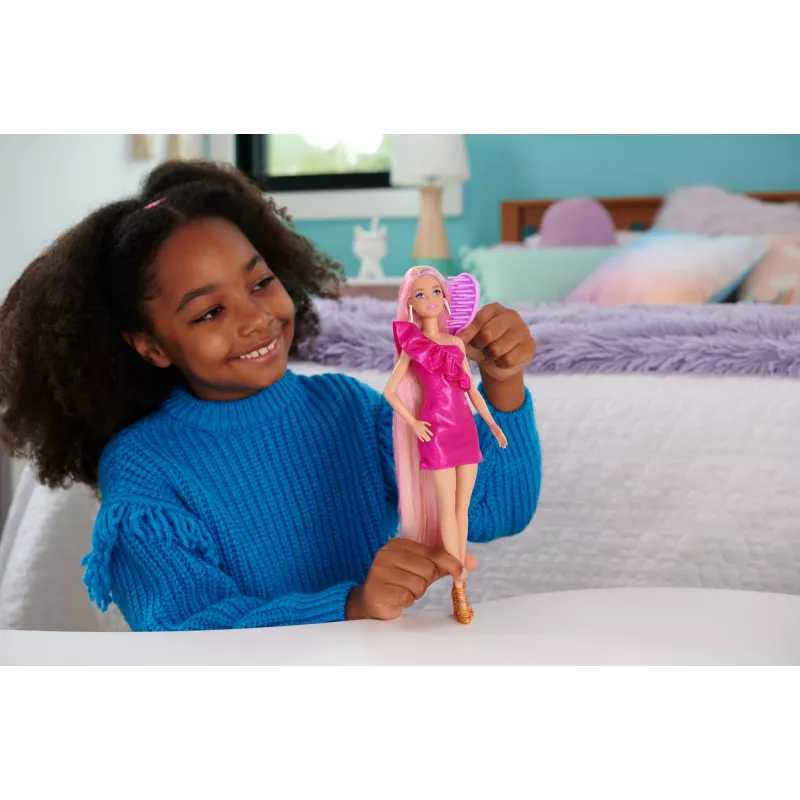 Barbie Fun & Fancy Hair lalka with Extra-Long Colorful Blonde Hair and Styling Accessories
