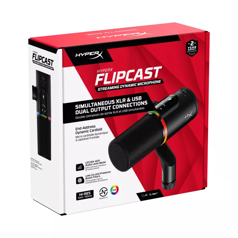 HyperX FlipCast – dynamiczny mikrofon USB/XLR (czarny), mikrofon dynamiczny, -10 dB, 20–20000 Hz, 0,05%, 1 Ω, 192 kHz