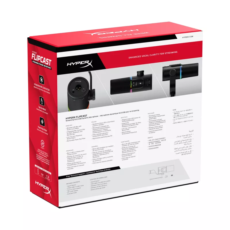 HyperX FlipCast – dynamiczny mikrofon USB/XLR (czarny), mikrofon dynamiczny, -10 dB, 20–20000 Hz, 0,05%, 1 Ω, 192 kHz