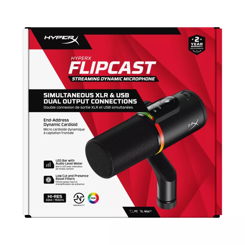 HyperX FlipCast – dynamiczny mikrofon USB/XLR (czarny), mikrofon dynamiczny, -10 dB, 20–20000 Hz, 0,05%, 1 Ω, 192 kHz