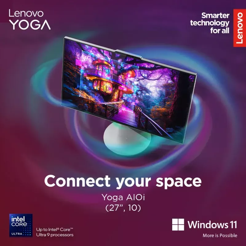 Komputer All-in-One Lenovo Yoga AIO 9 27IAH10 — 27 cali QHD, Intel Core Ultra 7 255H, 16 GB LPDDR5x, 1 TB SSD, Intel Arc 140T, Windows 11 Home