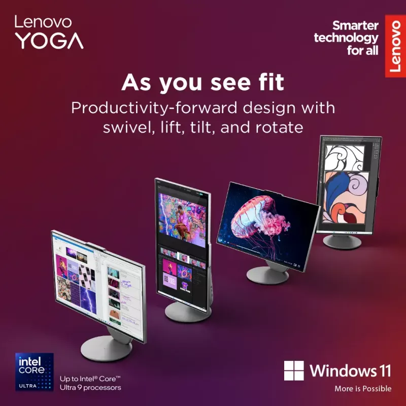 Komputer All-in-One Lenovo Yoga AIO 9 27IAH10 — 27 cali QHD, Intel Core Ultra 7 255H, 16 GB LPDDR5x, 1 TB SSD, Intel Arc 140T, Windows 11 Home