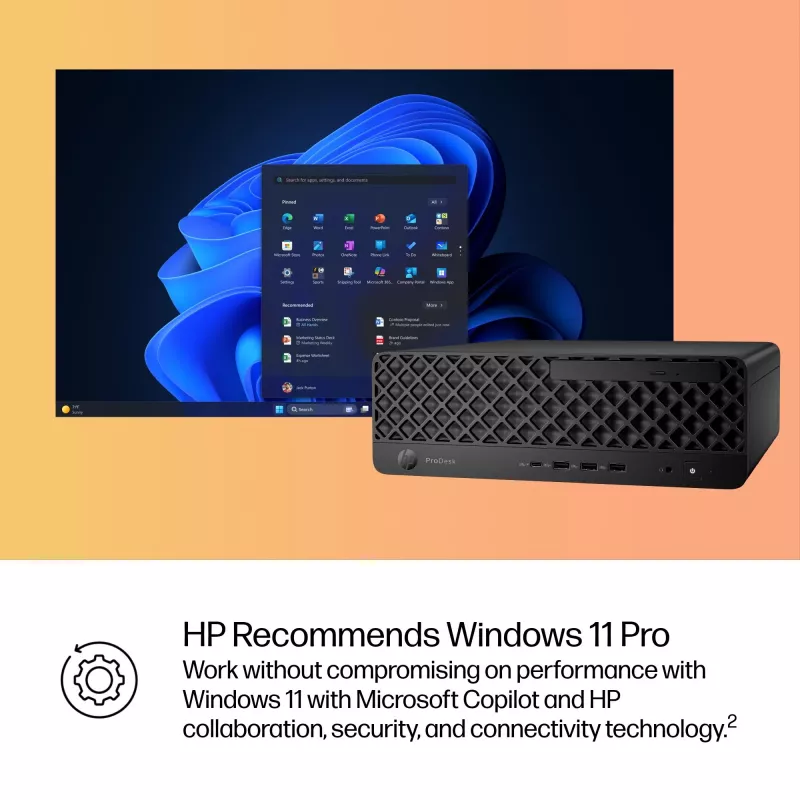 PC HP ProDesk 4 SFF G1i AI — Intel Core Ultra 7 265 (5,3 GHz, 20 rdzeni), 16 GB DDR5, 1 TB NVMe SSD, Windows 11 Pro, Wi‑Fi 6E