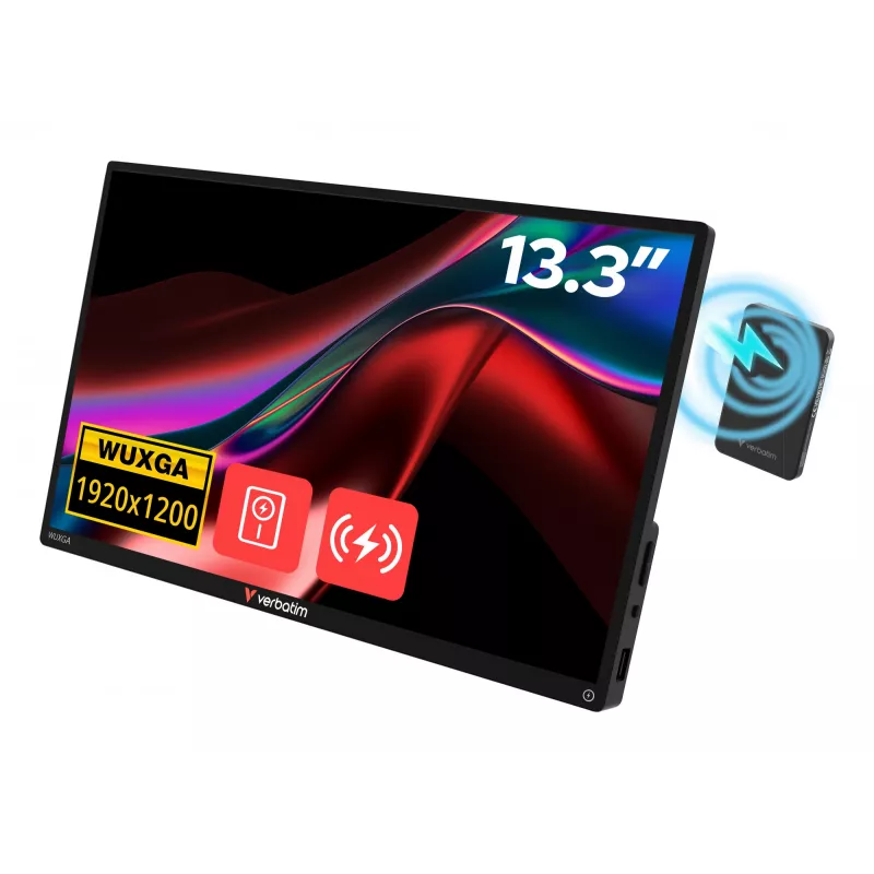 Monitor przenośny VERBATIM 13,3 cala WUXGA (1920x1200) IPS z ekranem dotykowym, bateria, USB-A/USB-C, 3,5 mm, aluminium, 0,925 kg