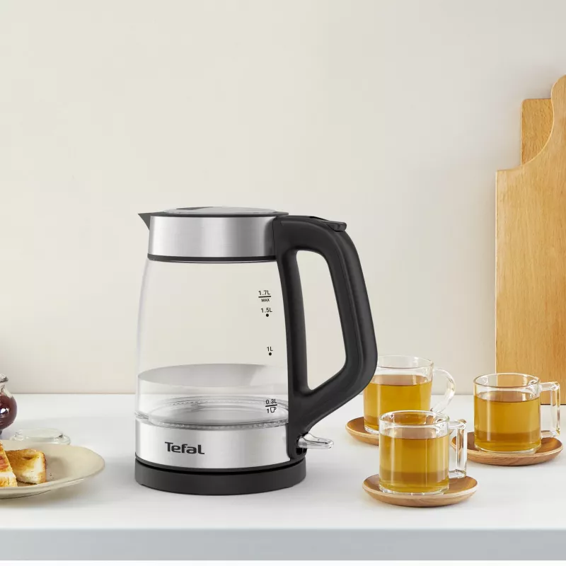 Tefal Glass Kettle KI605830 czajnik elektryczny 1,7 L 2200 W Czarny, Srebrny, Przezroczysty