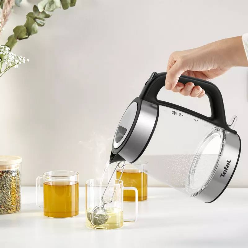 Tefal Glass Kettle KI605830 czajnik elektryczny 1,7 L 2200 W Czarny, Srebrny, Przezroczysty
