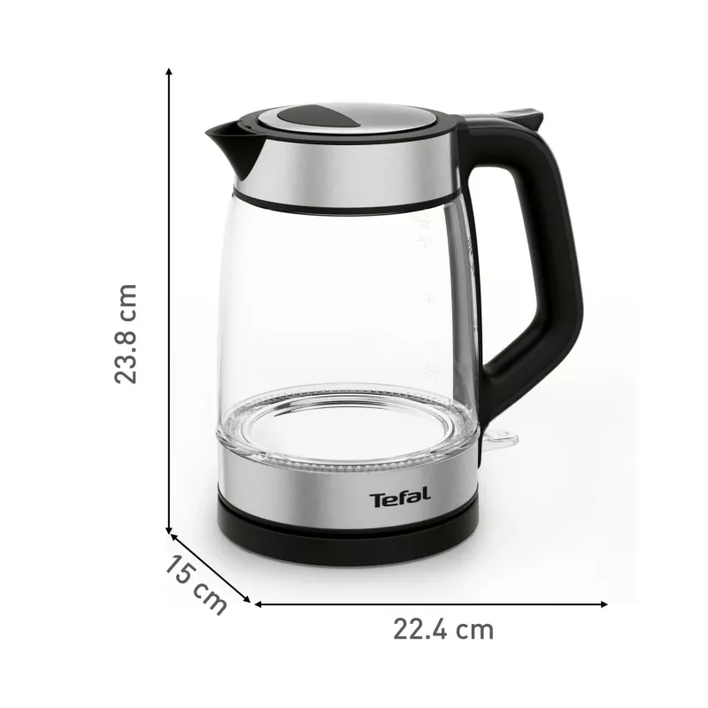 Tefal Glass Kettle KI605830 czajnik elektryczny 1,7 L 2200 W Czarny, Srebrny, Przezroczysty