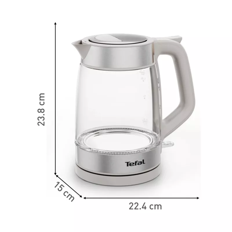 Tefal Glass Kettle KI605B30 czajnik elektryczny 1,7 L 2200 W Szary, Srebrny, Przezroczysty