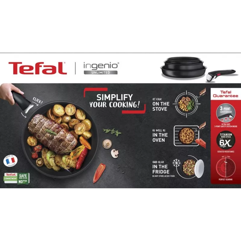Zestaw garnków Tefal Ingenio L76391 — aluminiowy zestaw mieszany, 4 szt. (rondle Ø16/18/20 cm) czarny