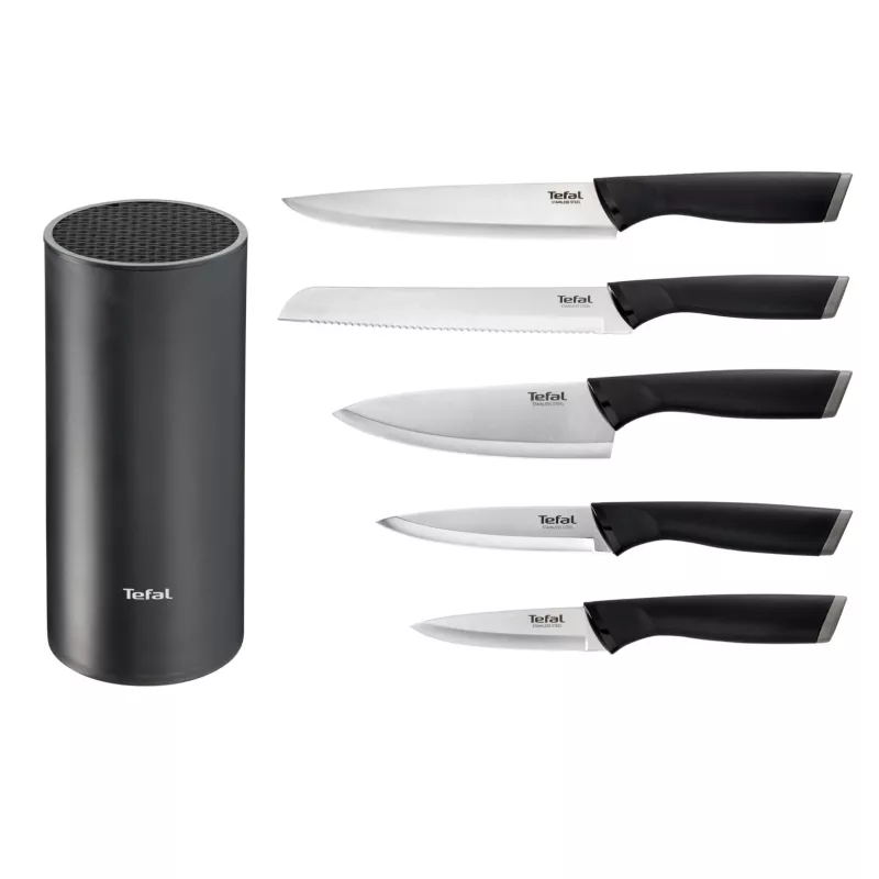 Zestaw noży kuchennych Tefal K2216S74 — ostrza ze stali nierdzewnej, długość ostrza 20 cm, zestaw 5-częściowy