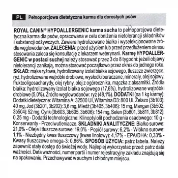 Royal Canin Hypoallergenic Adult sucha karma dla psów 14 kg, wątroba, ryż, warzywa