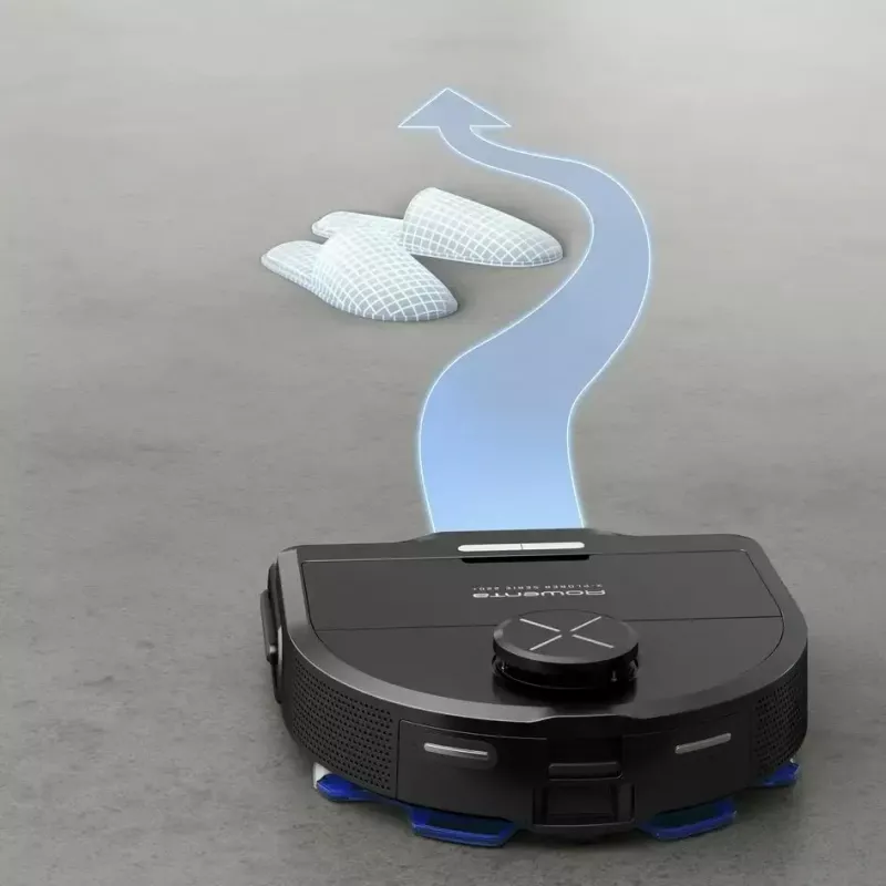 Robot odkurzający Rowenta X‑Plorer RR9465WH — bezworkowy, kształt D, pojemnik na kurz 0,35 l, czas pracy 120 min, litowo-jonowy, 97×325×335 mm, czarny